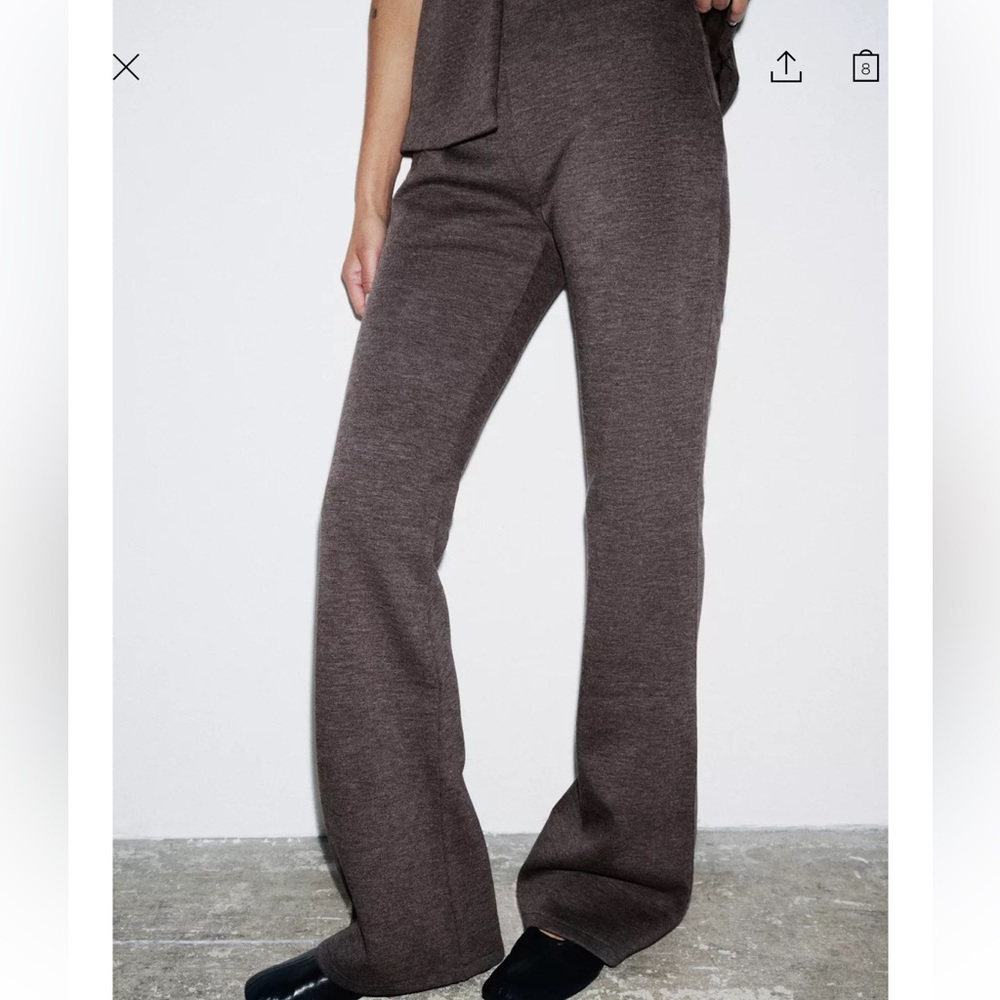 Zara Dark Brown Boot-Cut Knit Pants - Picture 9 of 11